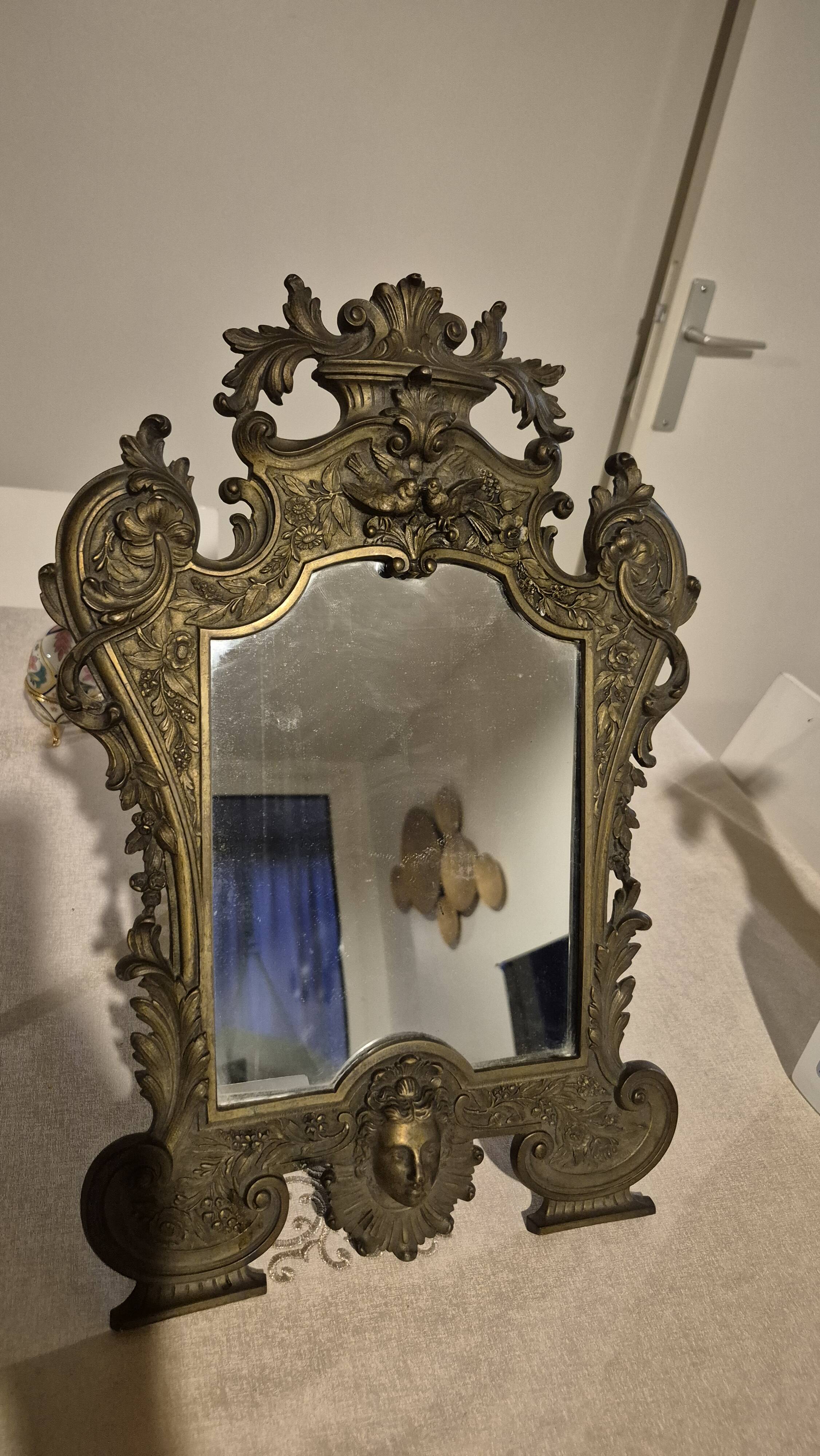 ANTIQUE PSYCHE TABLE MIRROR BRONZE BEVELLED MERCURY MIRROR 19TH CENTURY