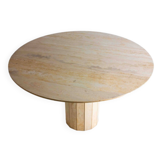 Table à manger ronde en travertin, Italie années 1970