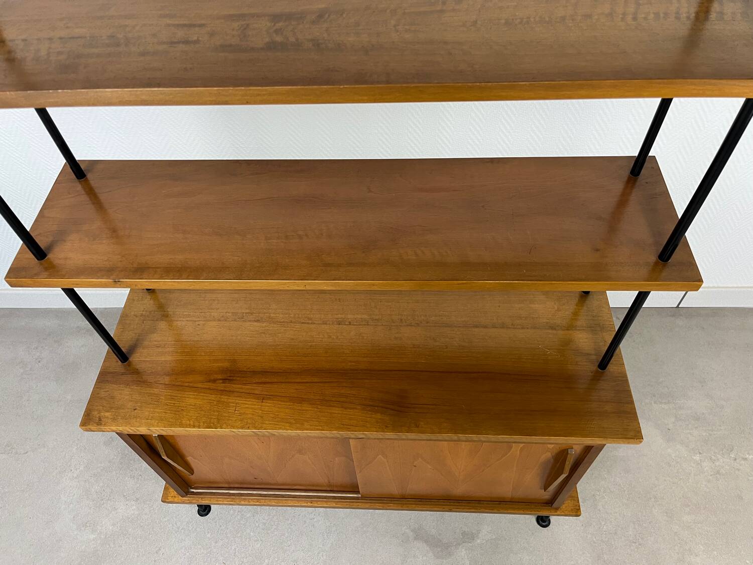 1950s wooden and metal bookshelf shelf