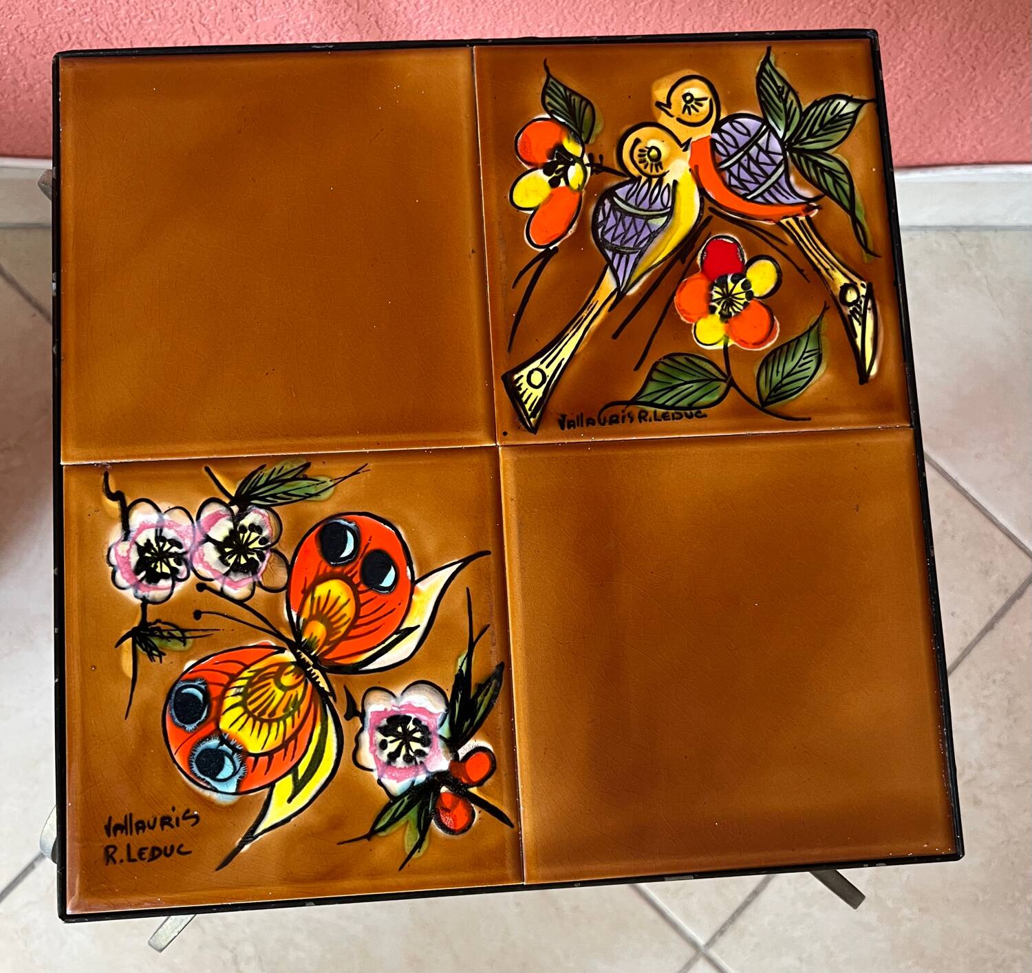 Ceramic & wrought iron table R.Leduc Vallauris