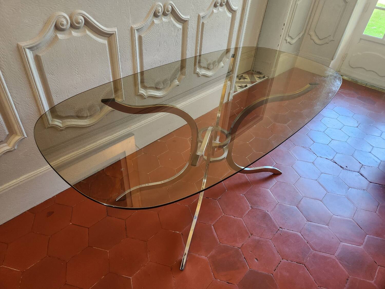 70s chrome and smoked glass dining table