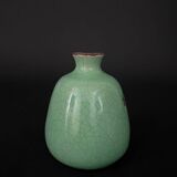 Vase en céramique craquelée XXe fond vert