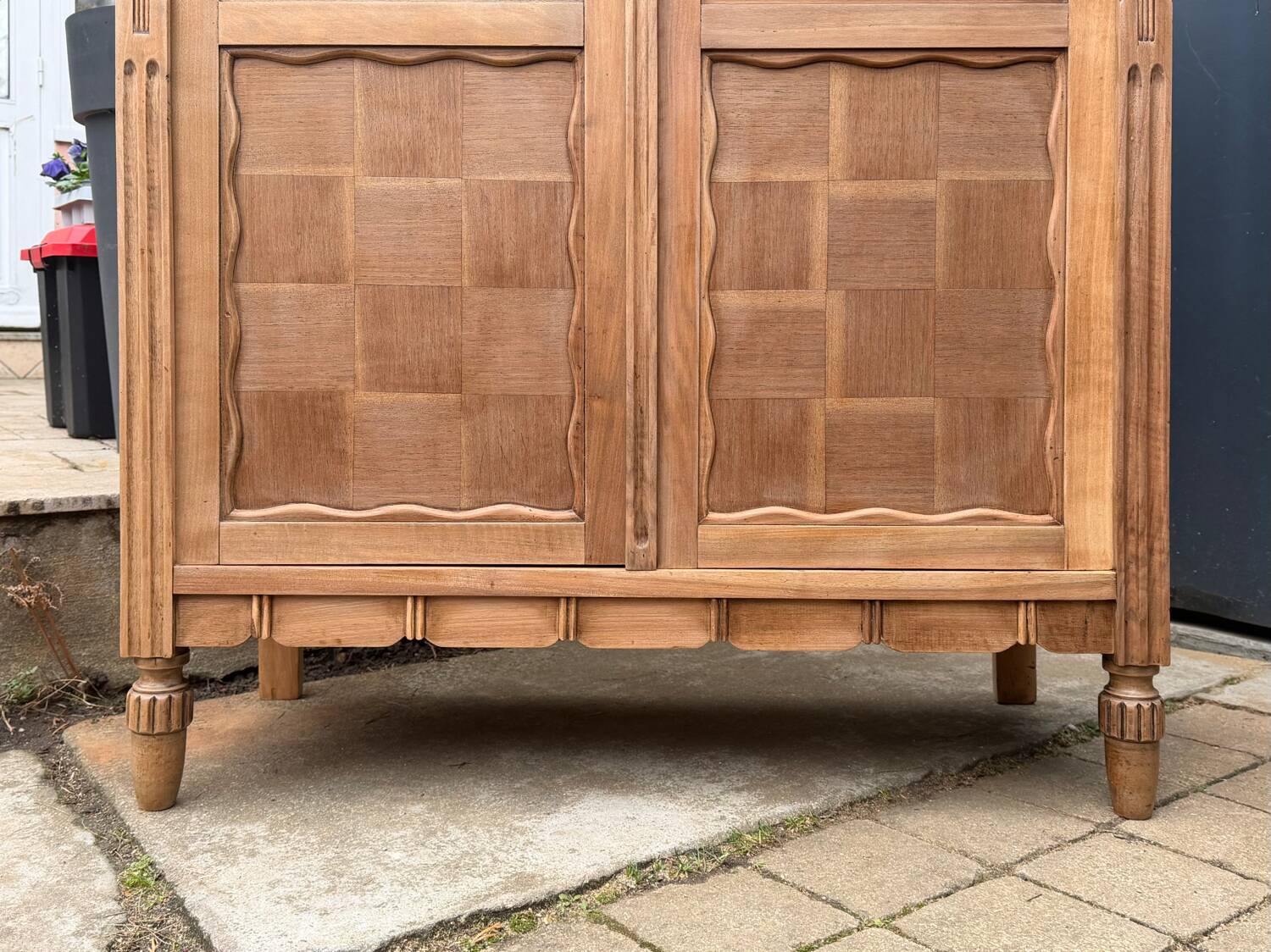 Parisian glass-fronted Art Deco wardrobe in solid raw walnut.