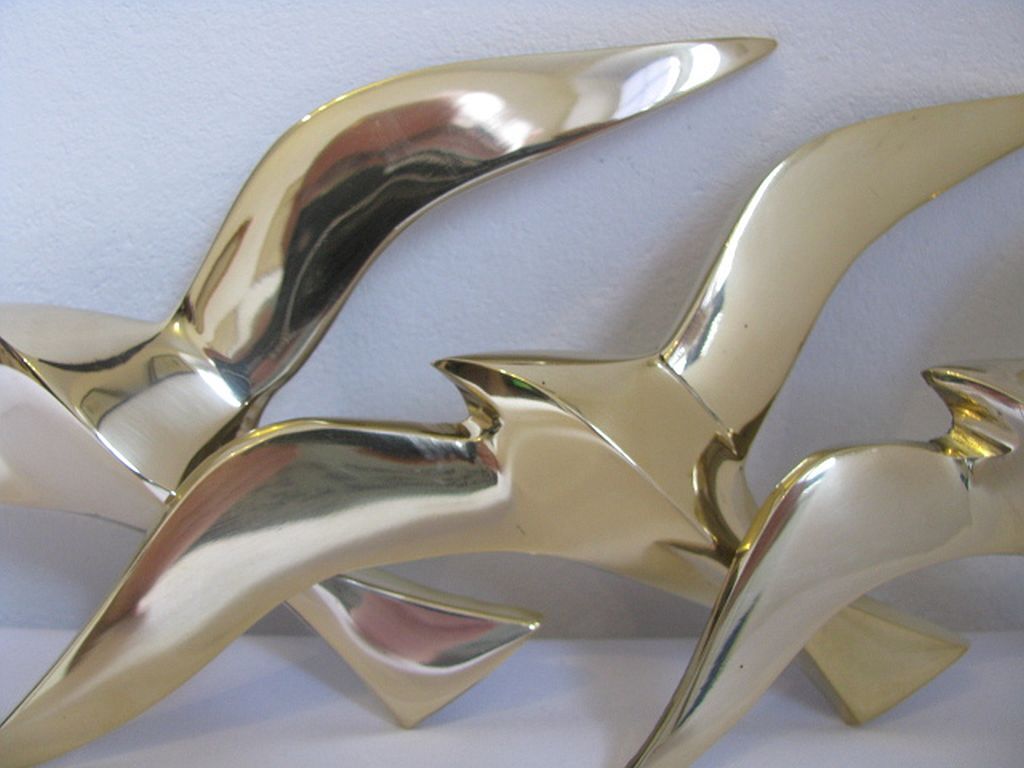 Wall Decoration Set 3 X Seagull / Swallow / Bird. Brass 70 / 80s