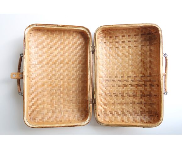Boîte valise en osier tressé, années 60