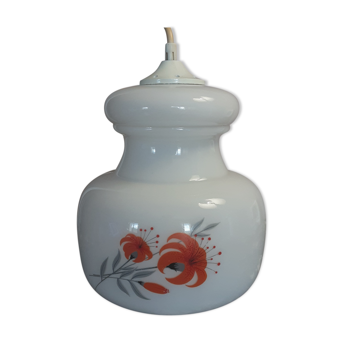 Suspension opalin glass - screen printing - 70s