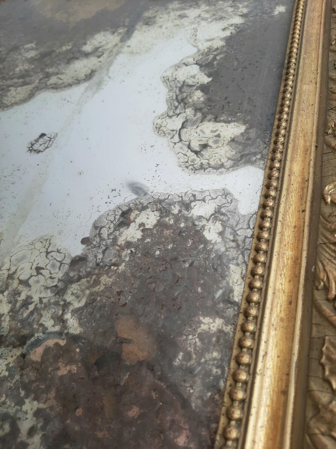 Large Louis Philippe mirror with antique mercury pediment, height 107cm, vintage