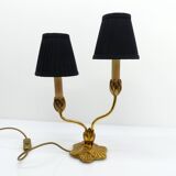 Bronze water lily lamp with two arms, Lucien Gau, France 1990