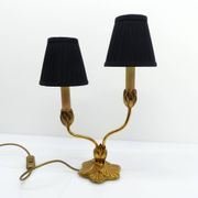 Bronze water lily lamp with two arms, Lucien Gau, France 1990