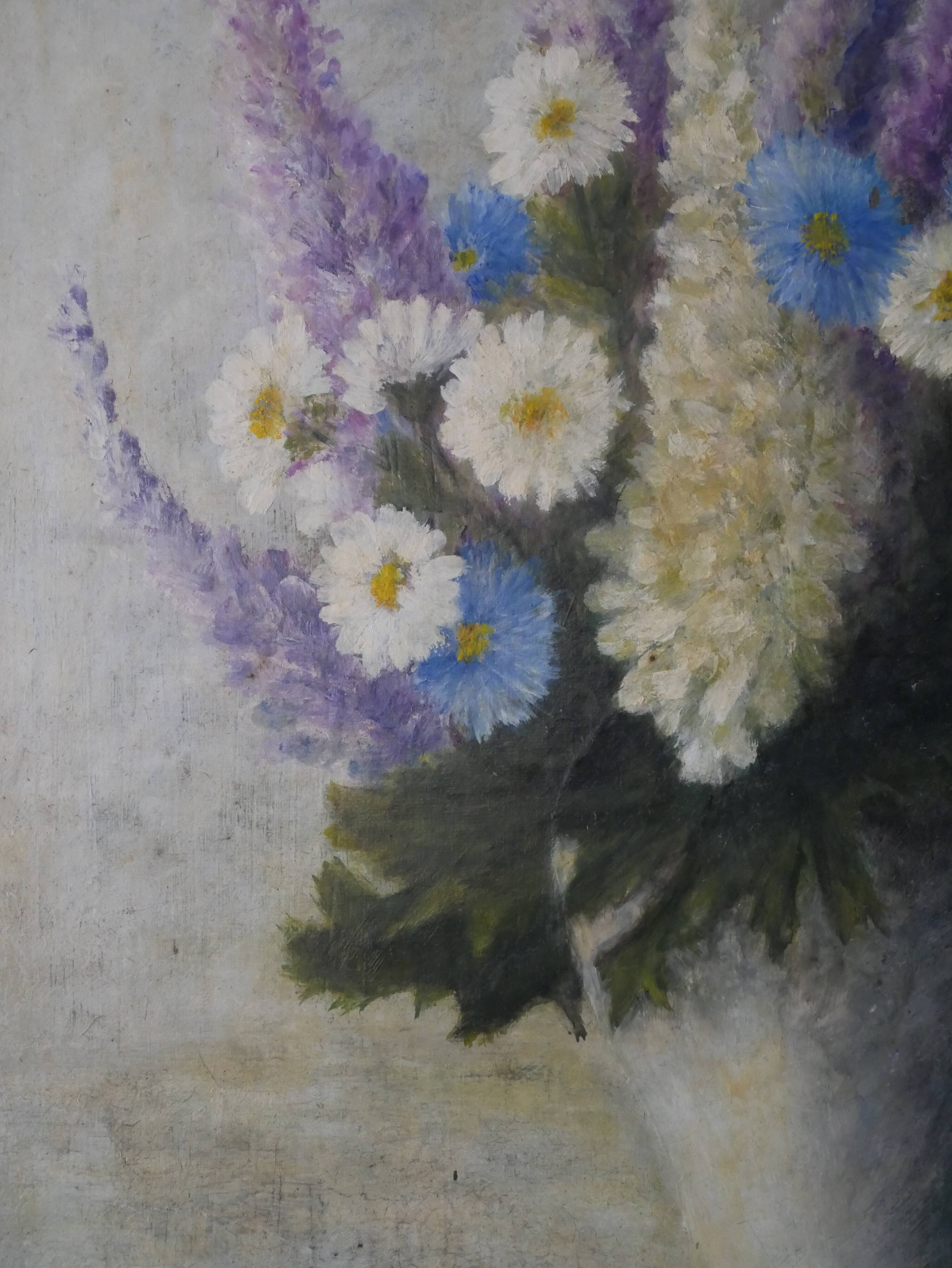 Oil painting on canvas floral composition still life bohemian countryside