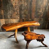 Set (2) old tree trunk tables