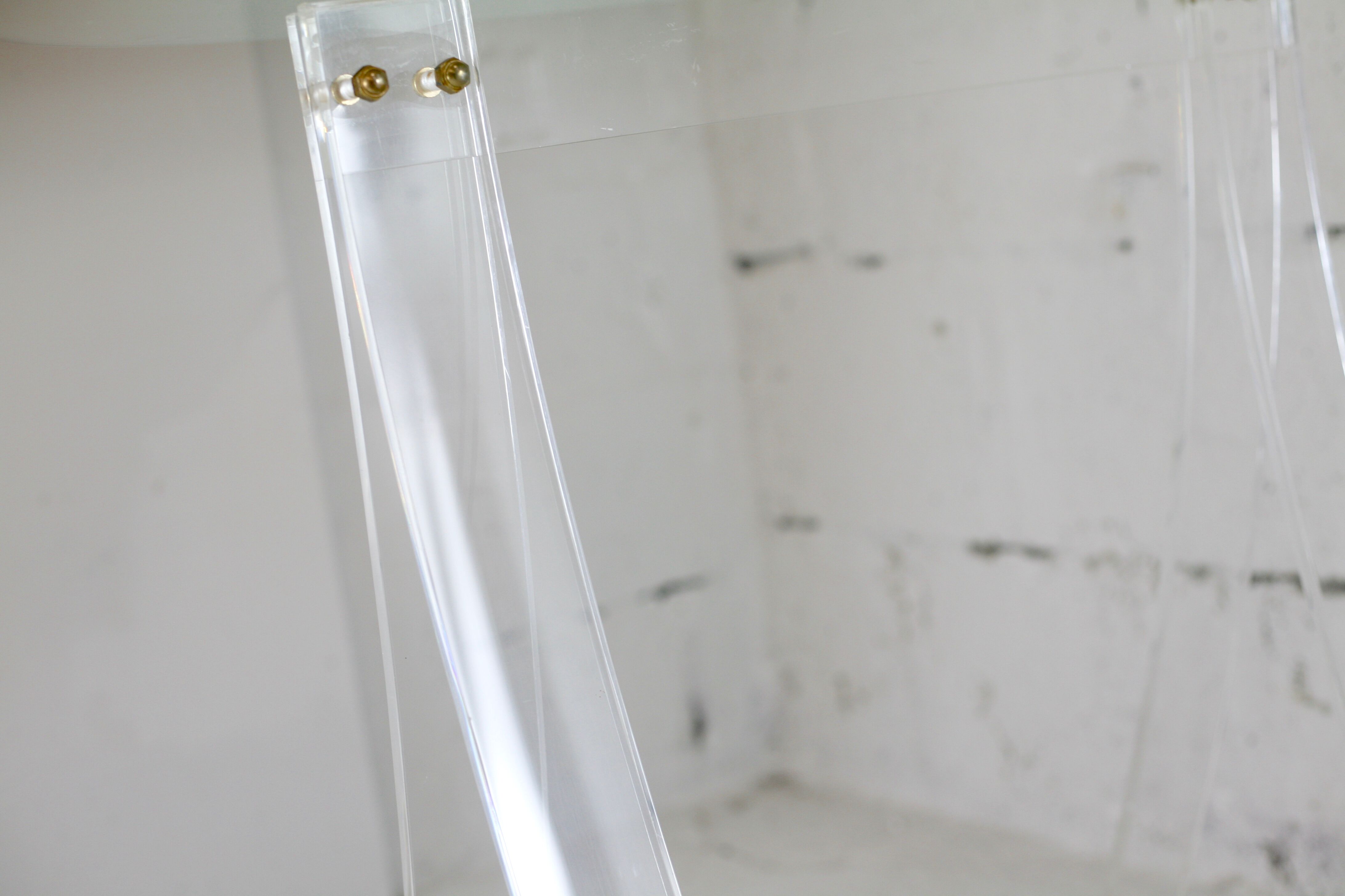 Office Plexiglas trestles, glass tray rounded edges, France, circa 1970