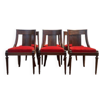 Suite de 6 chaises Gondoles Empire - Louis XVI en acajou