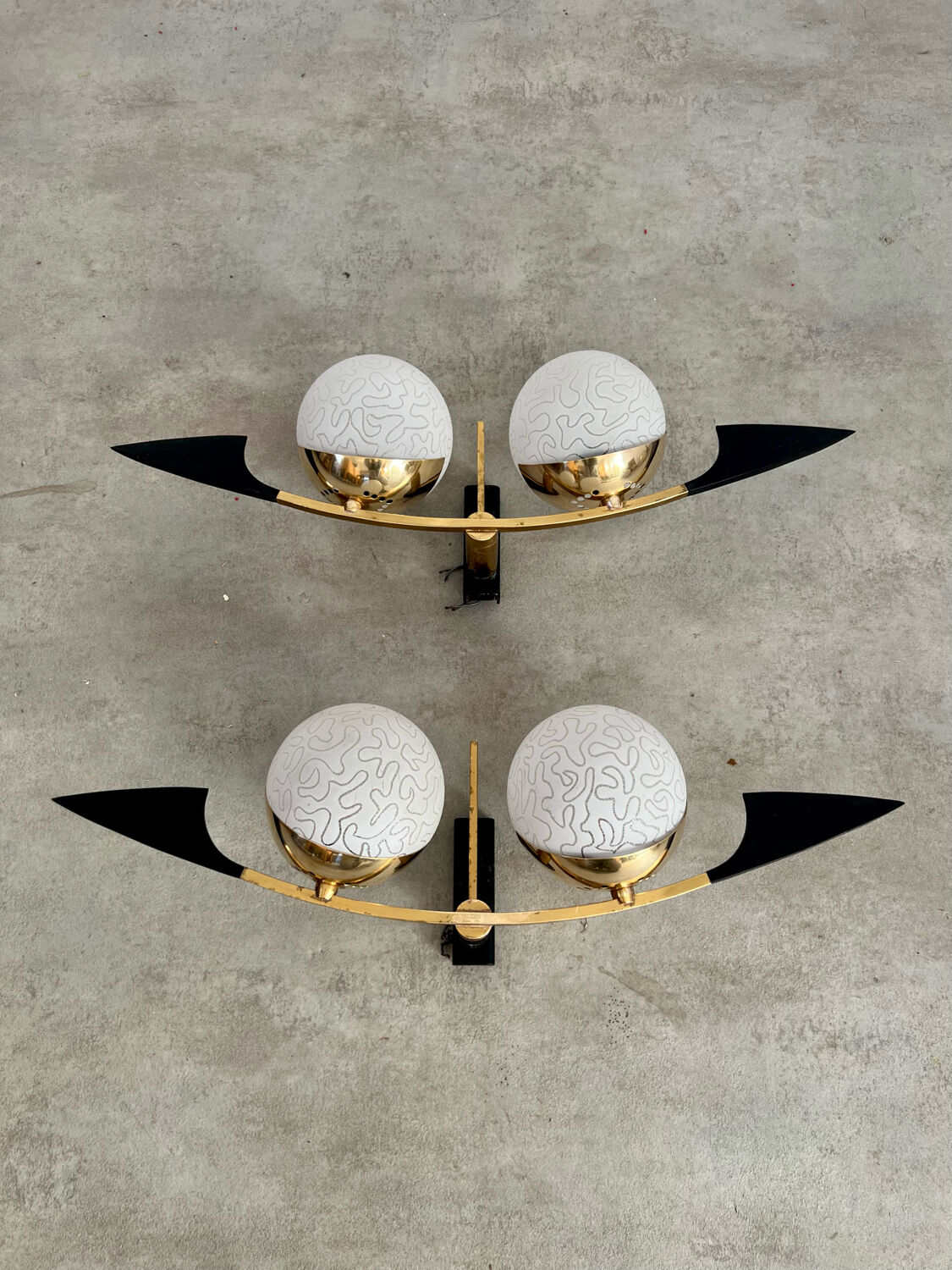 Lot light fixtures and chandeliers design Arlus 50s brass and opaline vintage