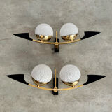 Lot light fixtures and chandeliers design Arlus 50s brass and opaline vintage