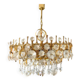 Large chandelier in gilded brass and crystal glass, attributed to Palwa, Germany