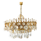 Large chandelier in gilded brass and crystal glass, attributed to Palwa, Germany