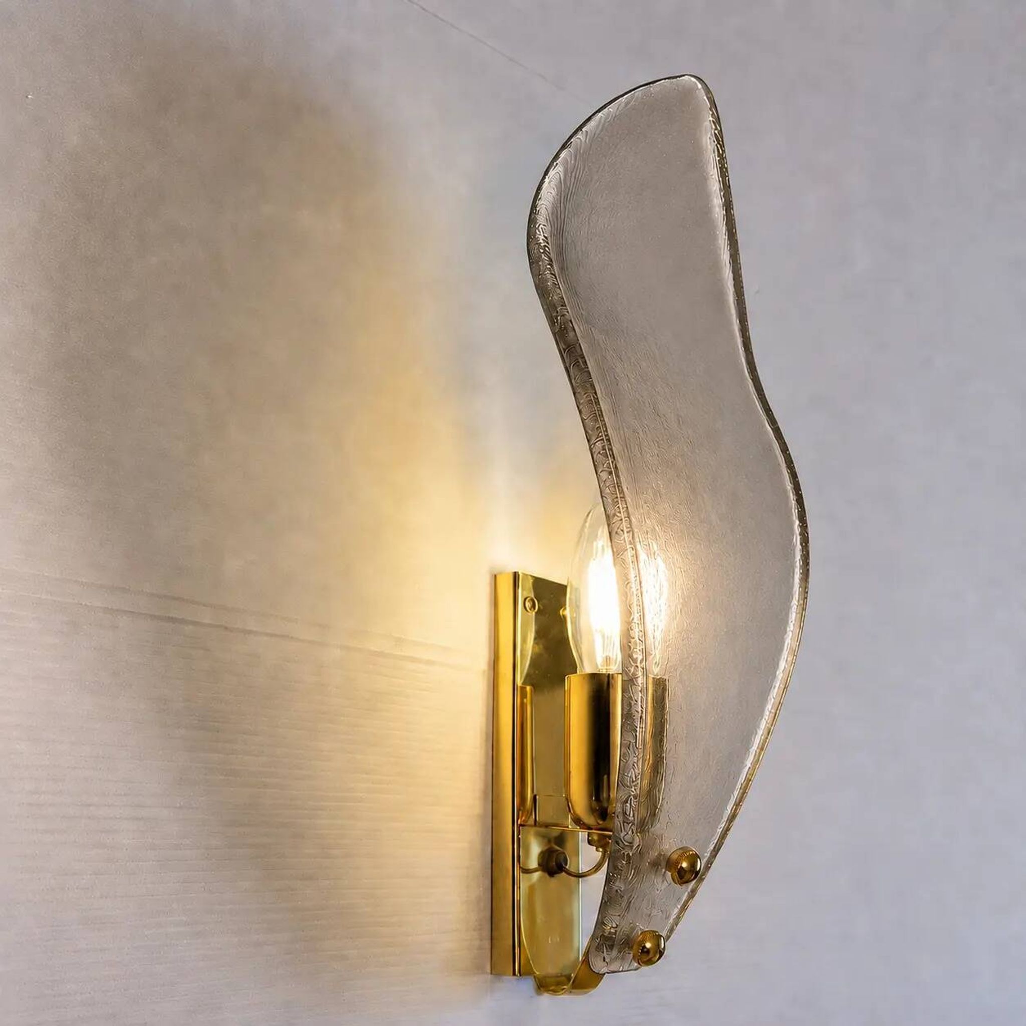 Designer Gray Sanded Leaf Murano Glass Wall Sconces, Contemporary Set of 4