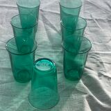 7 water glasses in green glass advertising vintage Lesieur oil