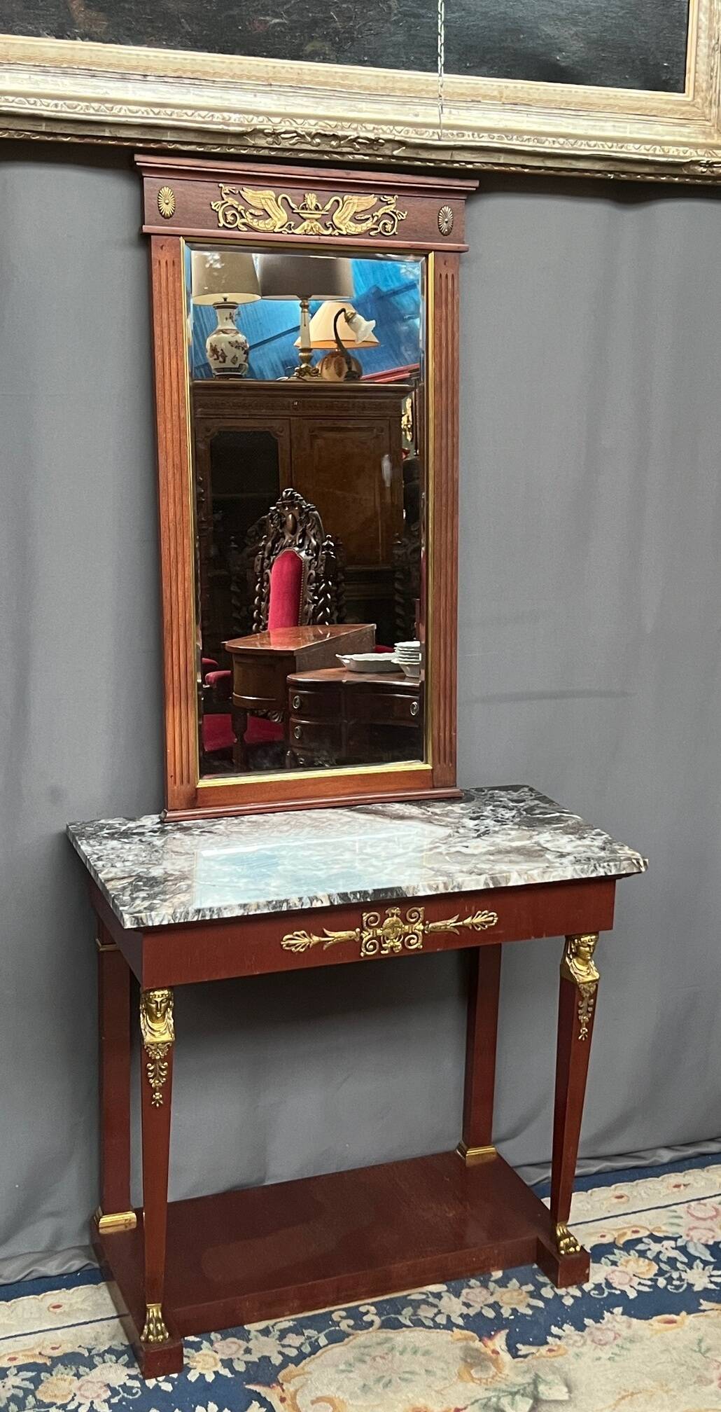 Console and mirror set in Empire style.