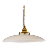 Plafonnier français antique en verre blanc, suspension français - lumière opaline - plafonnier en cé