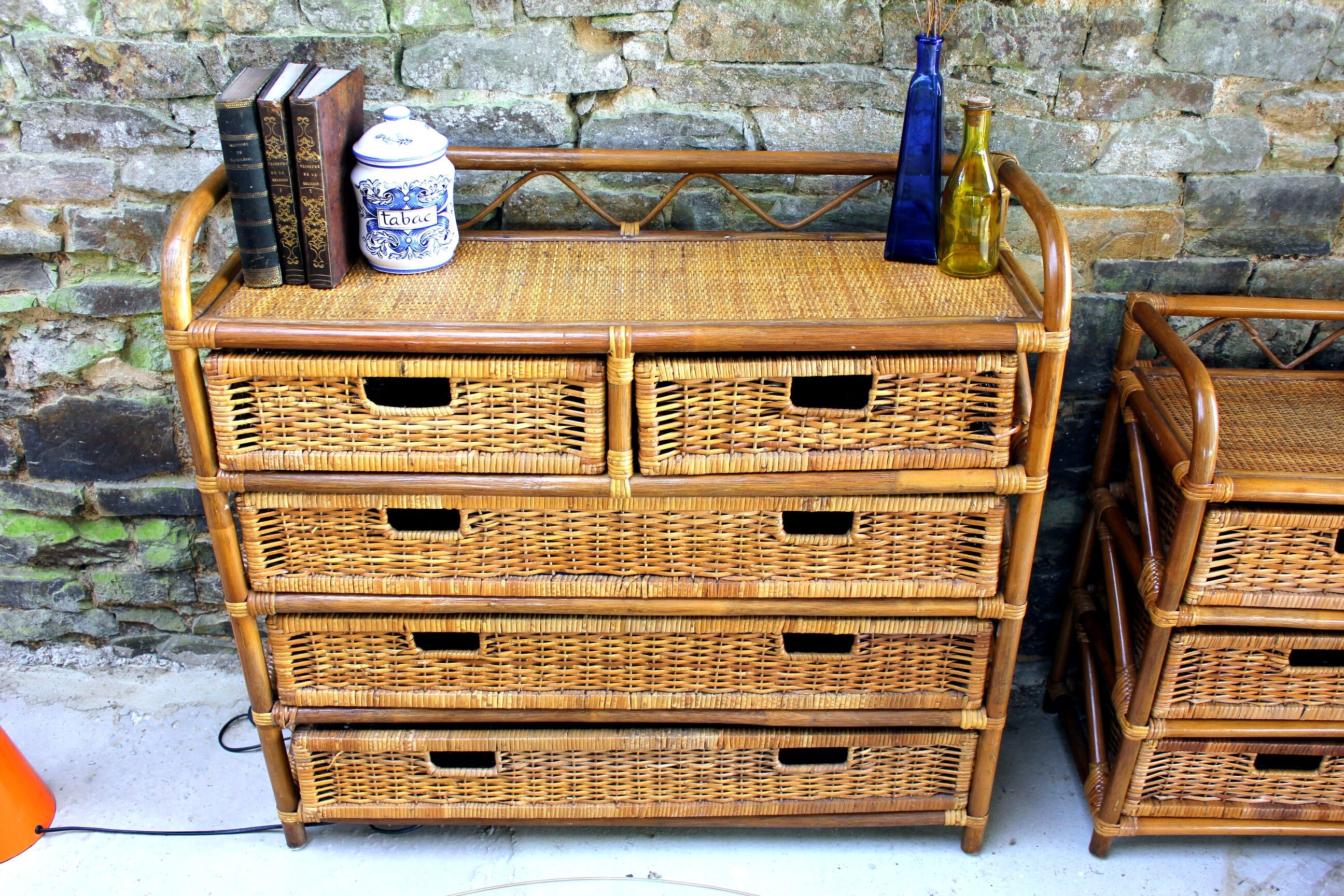 Rattan furniture and wicker vintage chest of drawers chiffonnier 70s