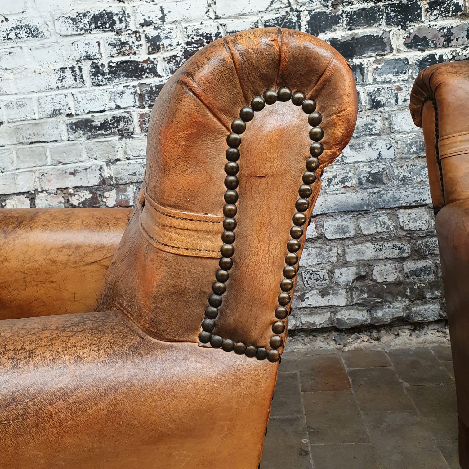 Pair of leather club chairs