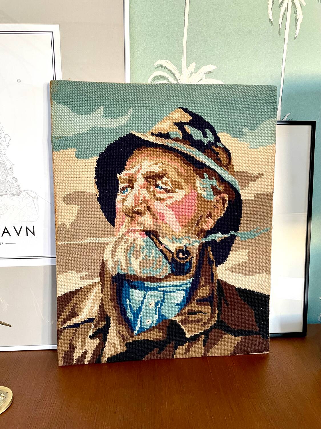Vintage canvas 1970 The Fisherman by Haerendel