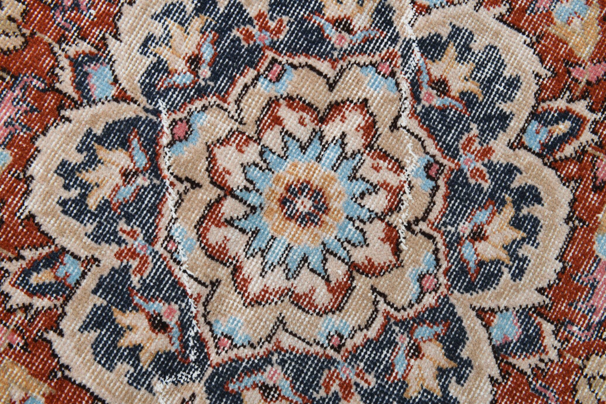 Medallion vintage carpet, one of a kind vintage rug, brown red turkish rug