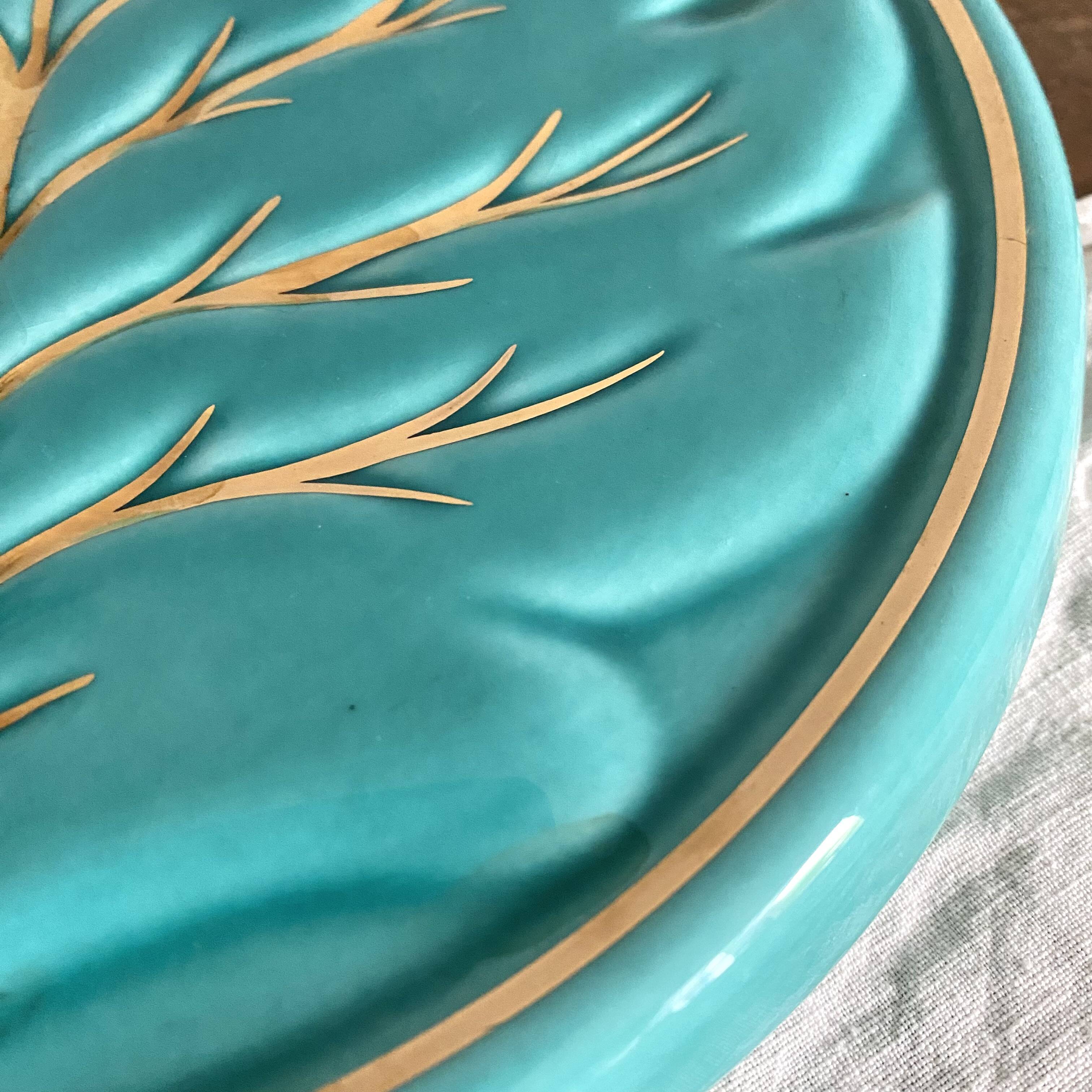 Turquoise and gold leaf slip trivet