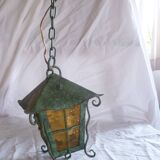 HAND WROUGHT IRON LANTERN WITH BRONZE PATINA 60'S