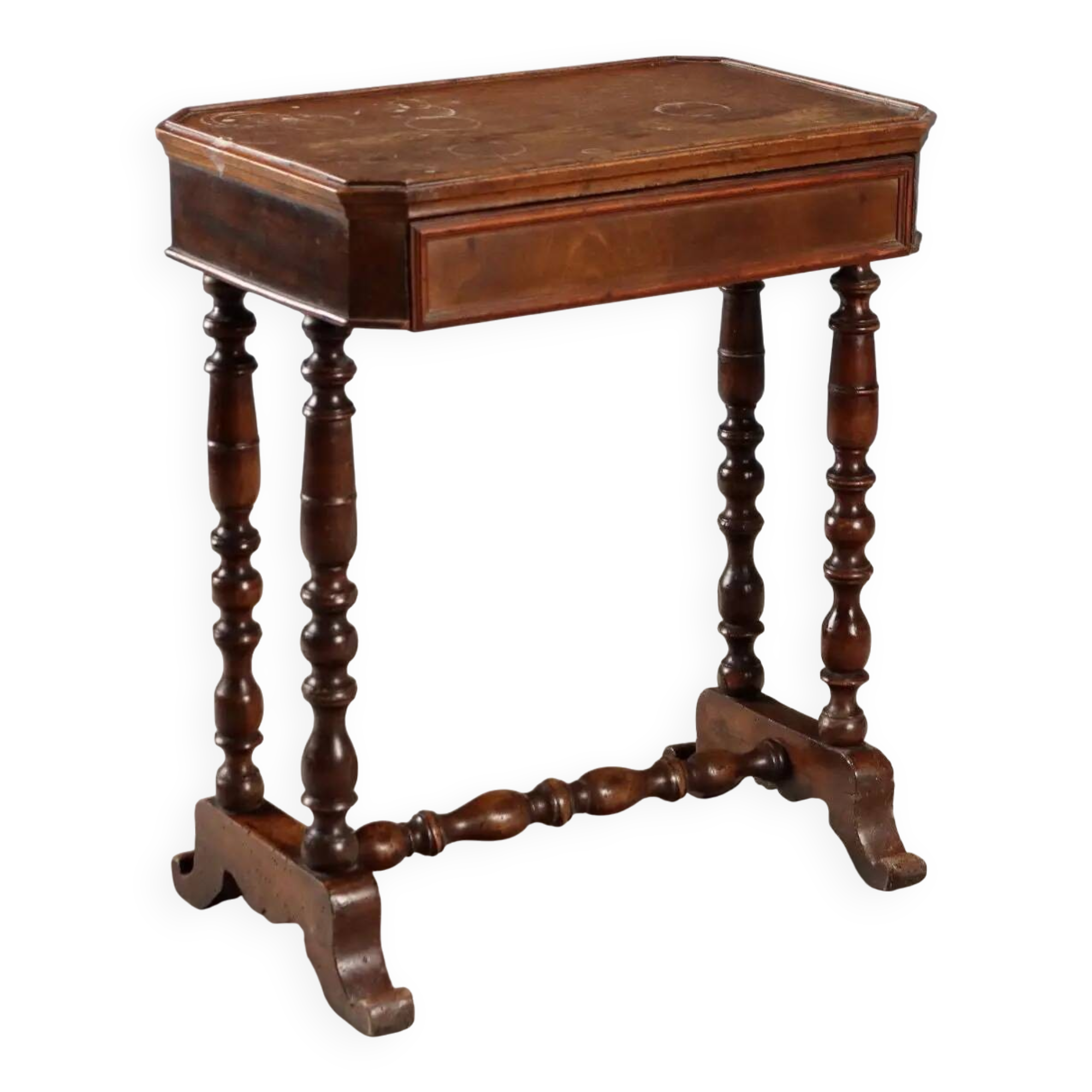 Antique walnut sewing table with drawer, Italy, mid-19th century.