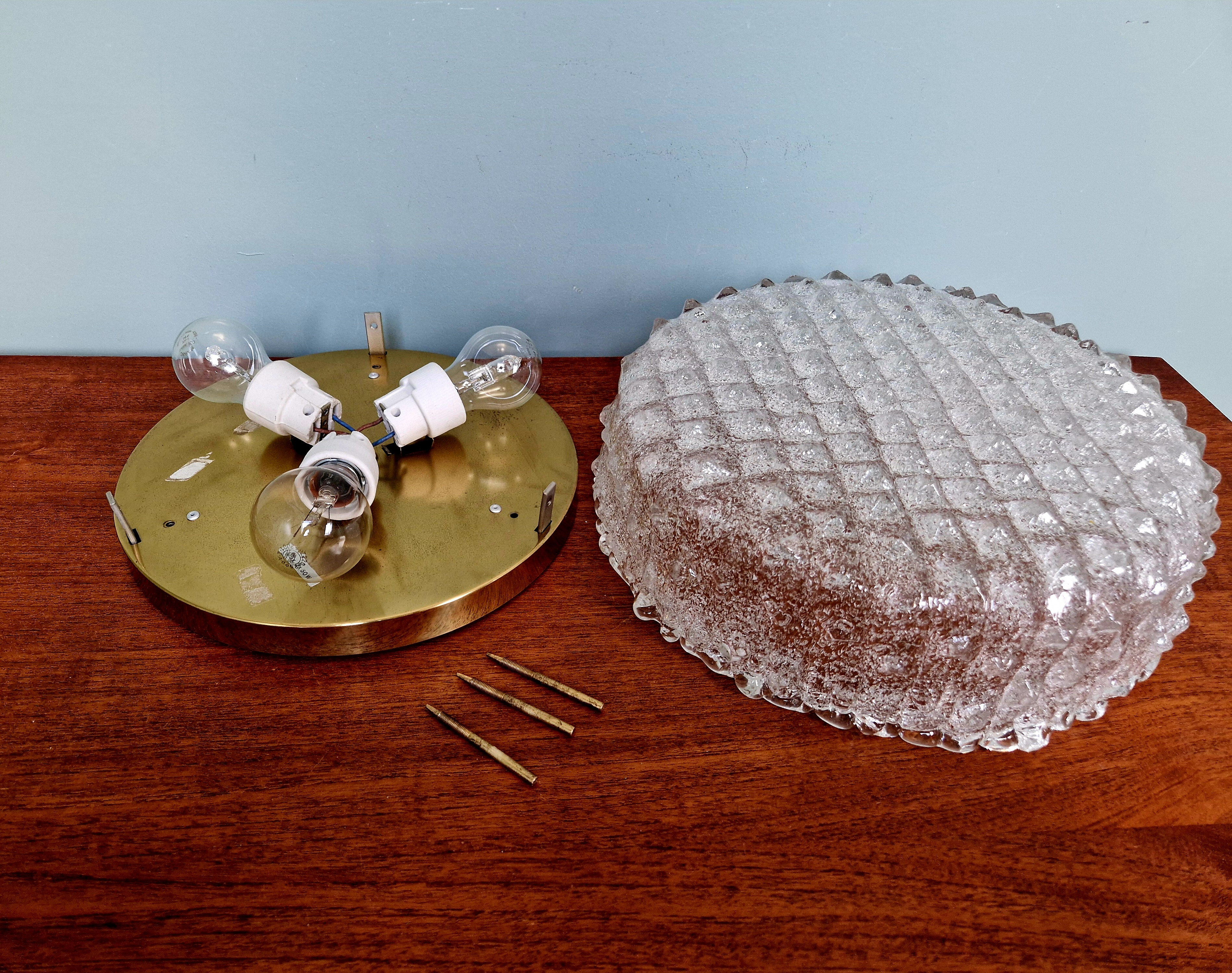 Large brass and frosted glass ceiling light, Hillebrand Lighting, 1970.