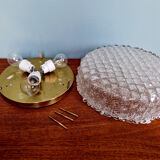 Large brass and frosted glass ceiling light, Hillebrand Lighting, 1970.