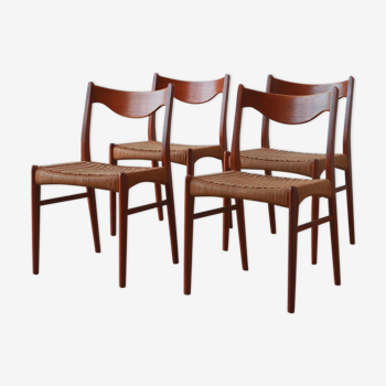 Série de 4 chaises en cordes et teck d'Arne Wahl Iversen, 1960