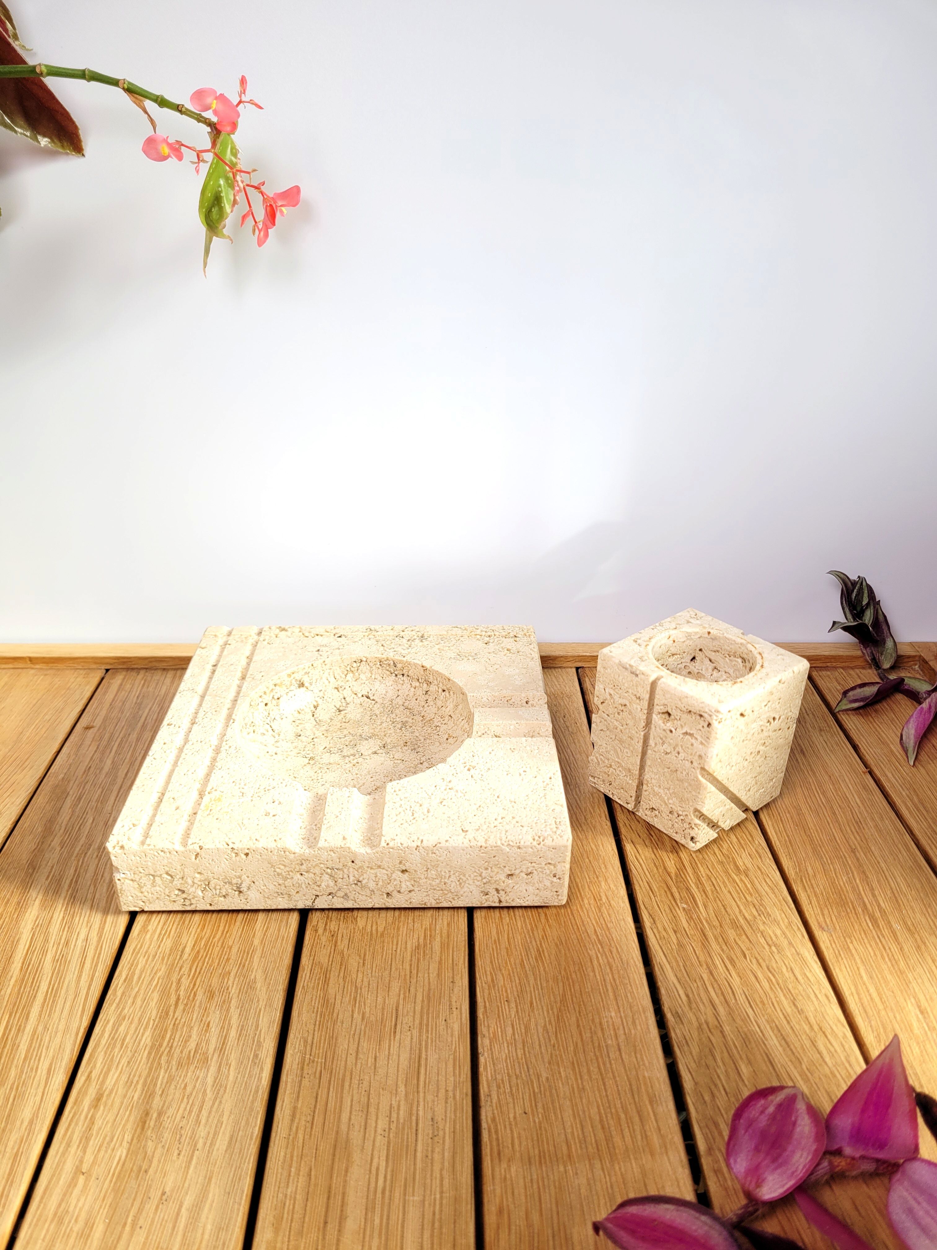 Ashtray and design pot in travertine