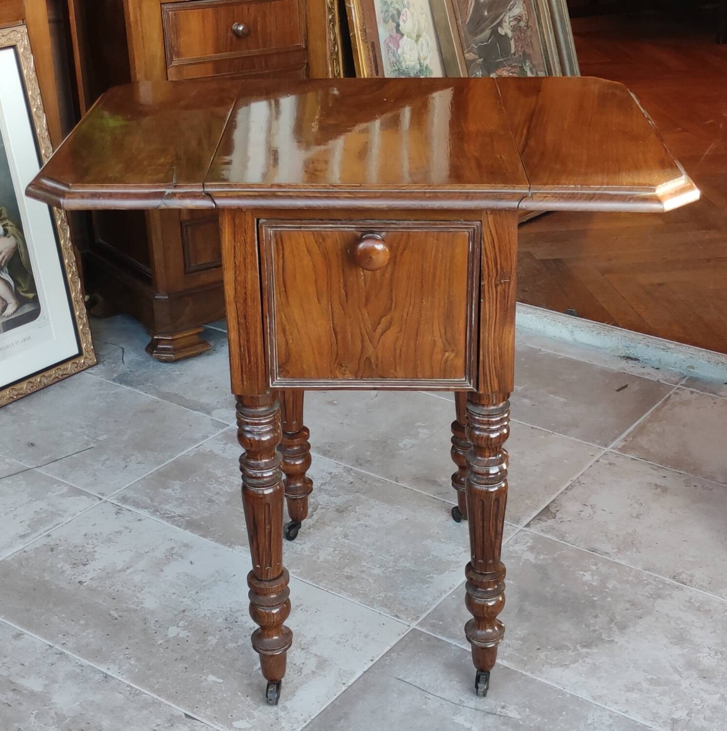 Old bedside table with drop flaps furniture louis xvi style/19th century