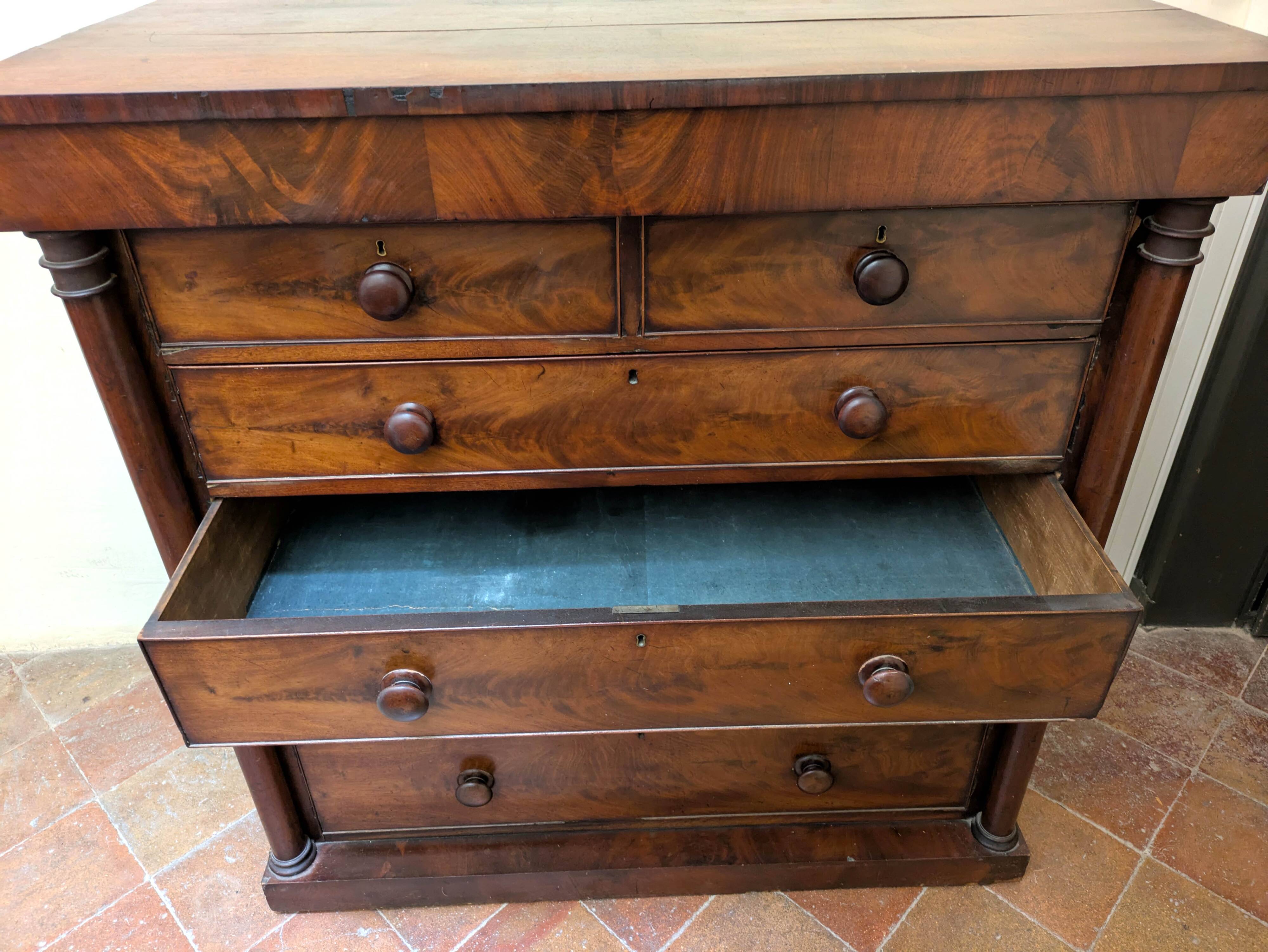Antique English wooden chest of drawers, 19th century, H127cm