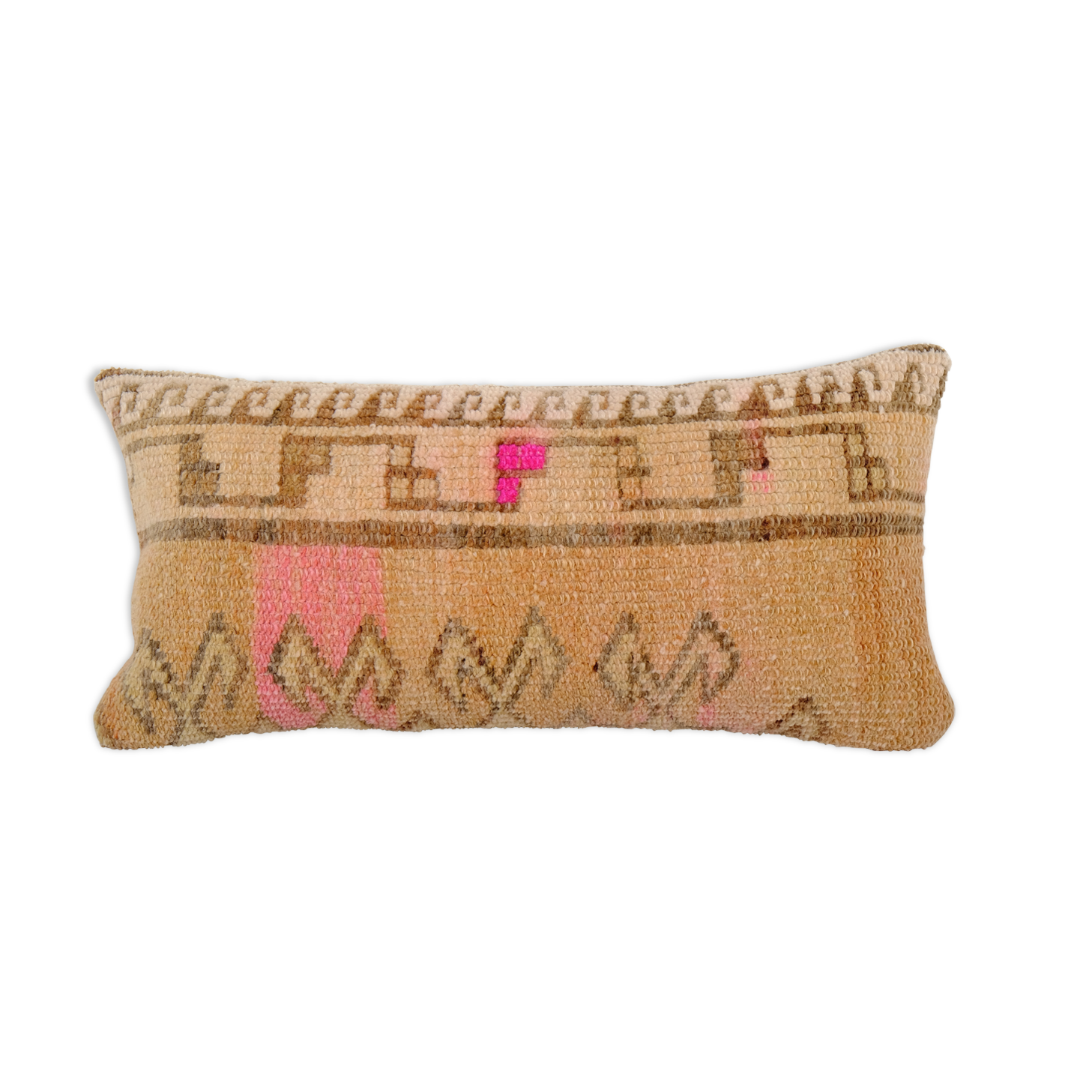 Vintage faded yellow lumbar pillow cover, , couch pillow, tribal oushak rug pillow, carpet cover 12'