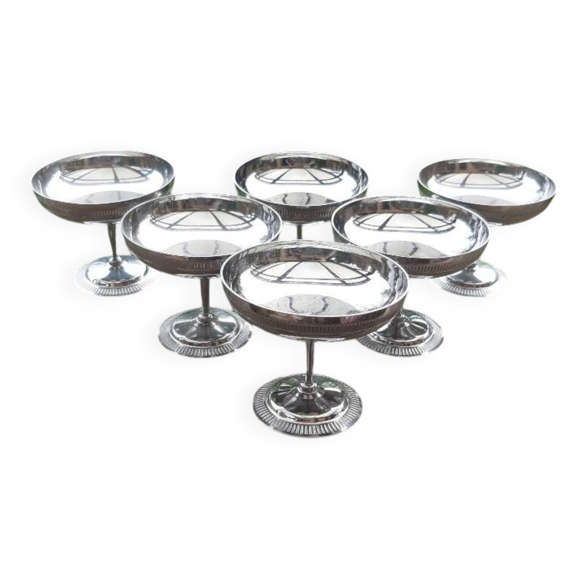 6 vintage stainless steel ice cream cups