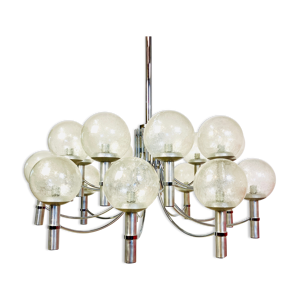 suspension métal chromé et globes en verre années 70.