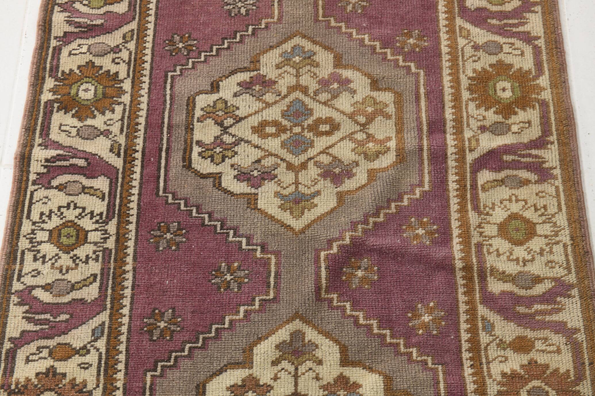 Vintage Burgundy Cream Runner Rug, 78x332Cm