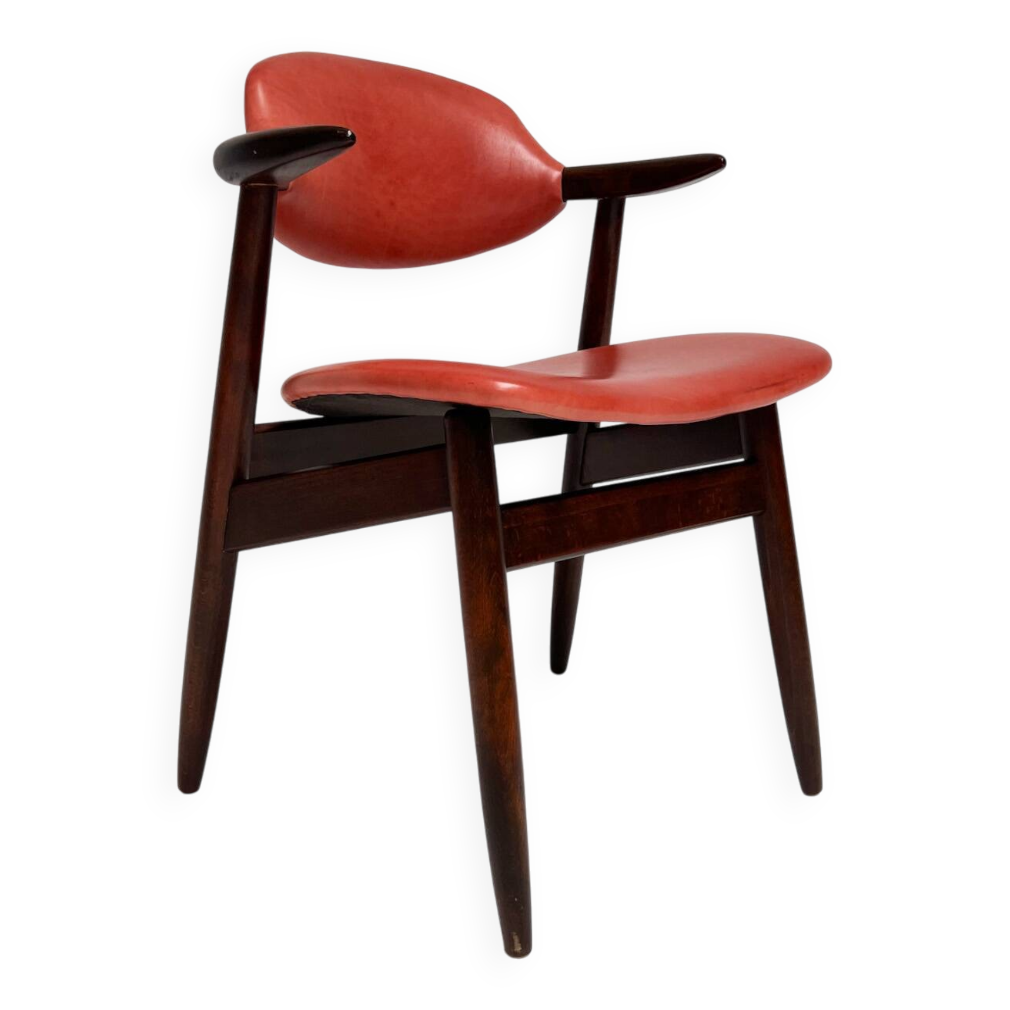 Red colored leather cowhorn chair, 1970s