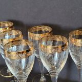 6 old wine glasses in engraved crystal and gold