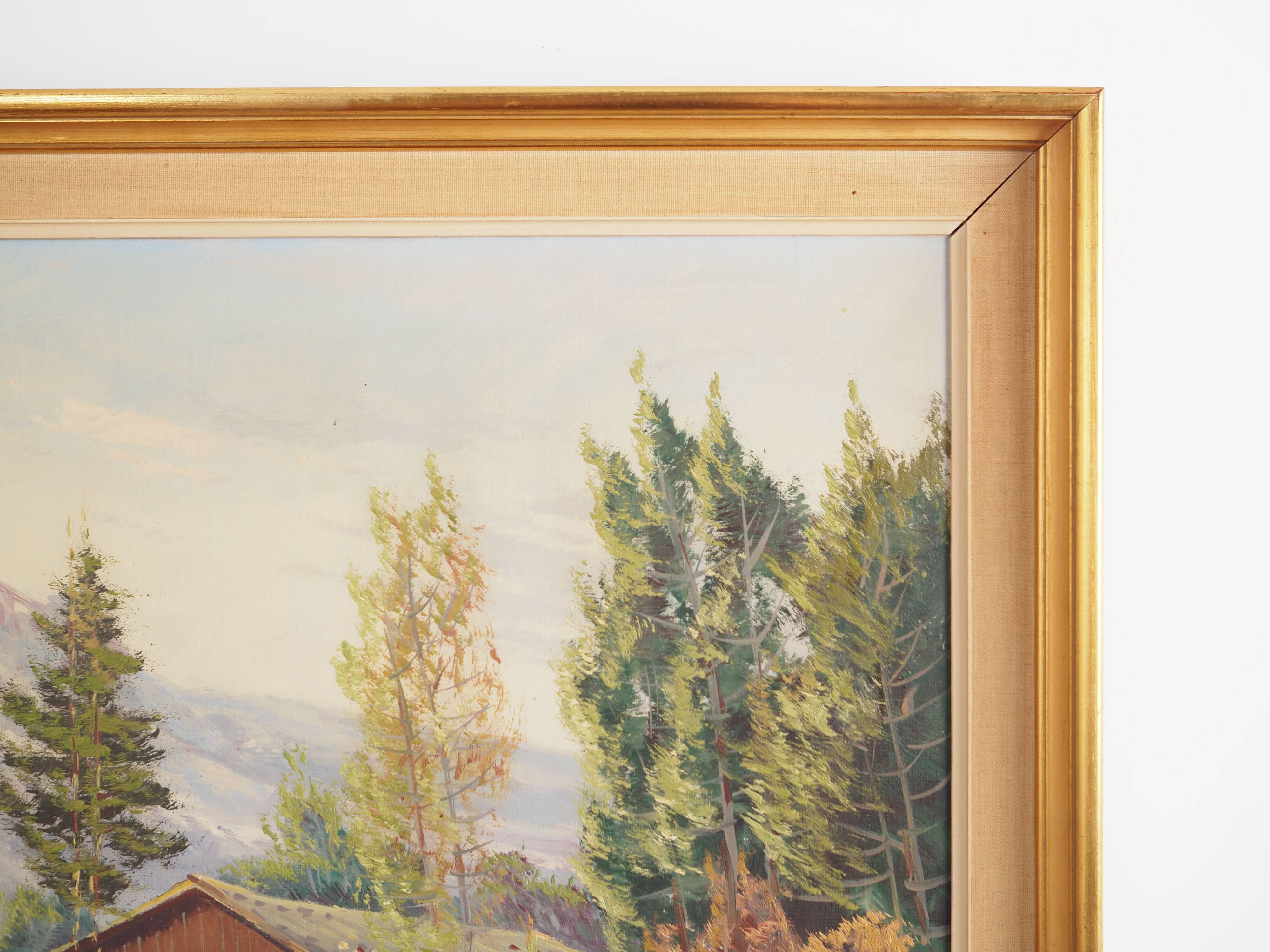 Painting „The Chalet at the Mountain Stream”, Scandinavian design, 1970s