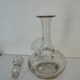Antique blown glass carafe, enamelled with floral decoration, in the style of Legras.