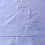Old white linen sheet with days and monogram TD 168 X 300 cm