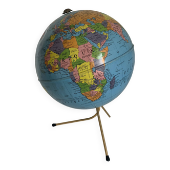 Vintage 1960s globe, Taride tripod, gold metal - 28 cm