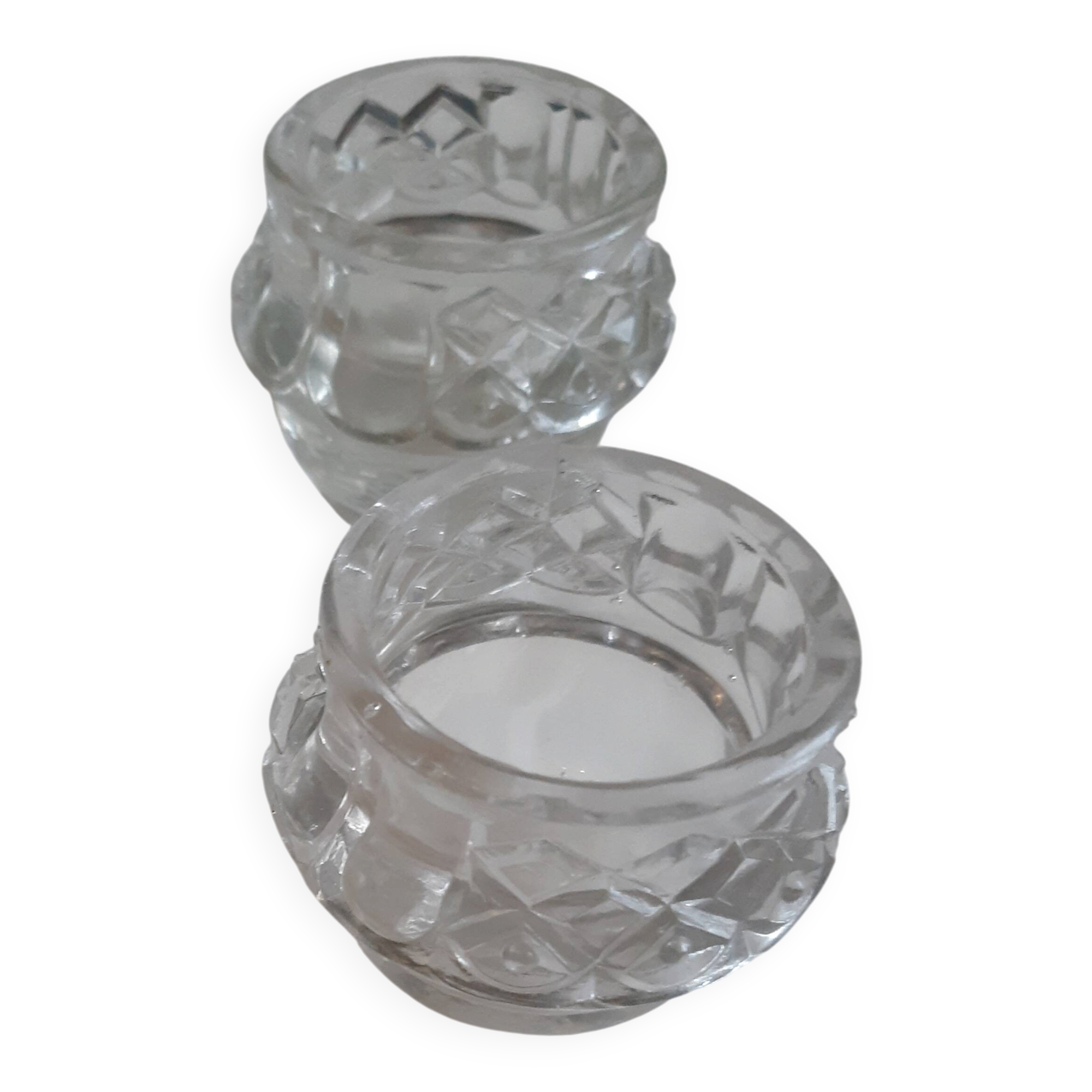 Salt and pepper in cut glass.