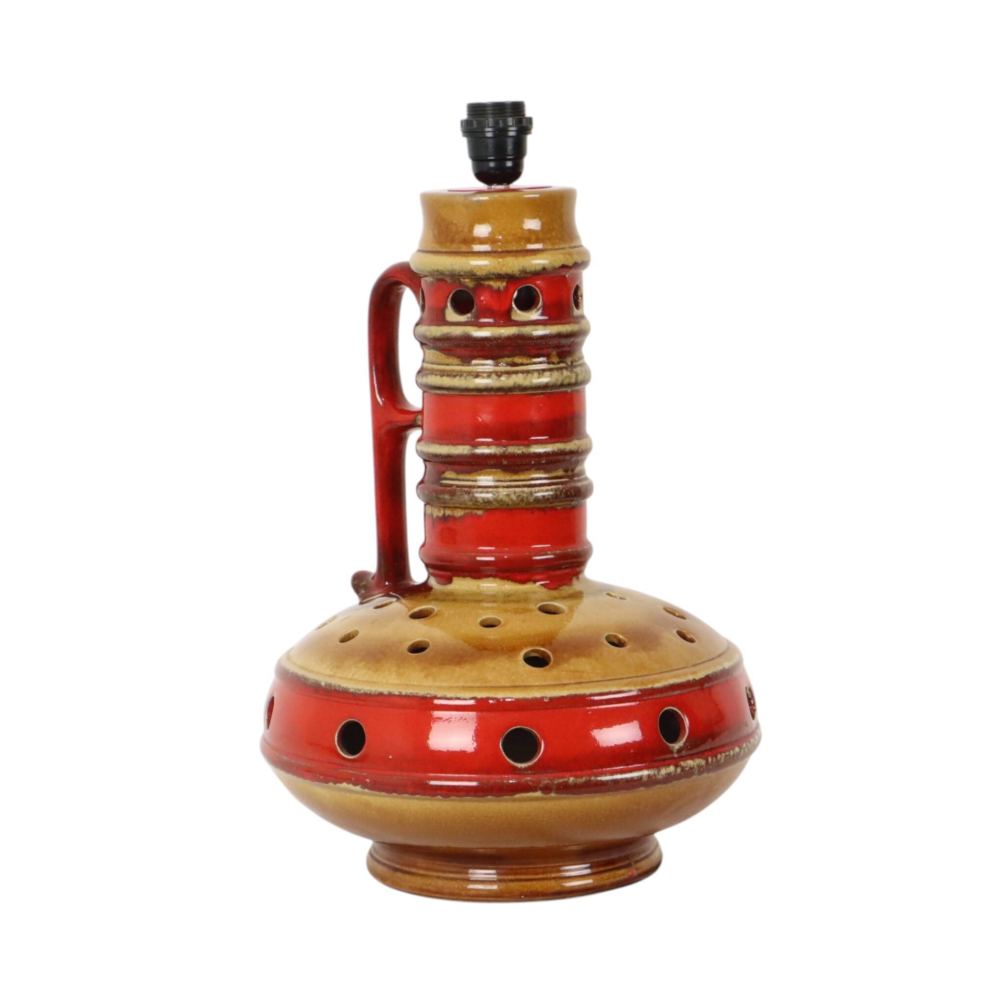 Large Red and Yellow Ceramic Lamp Base, Kil, Scandinavia, 51 cm